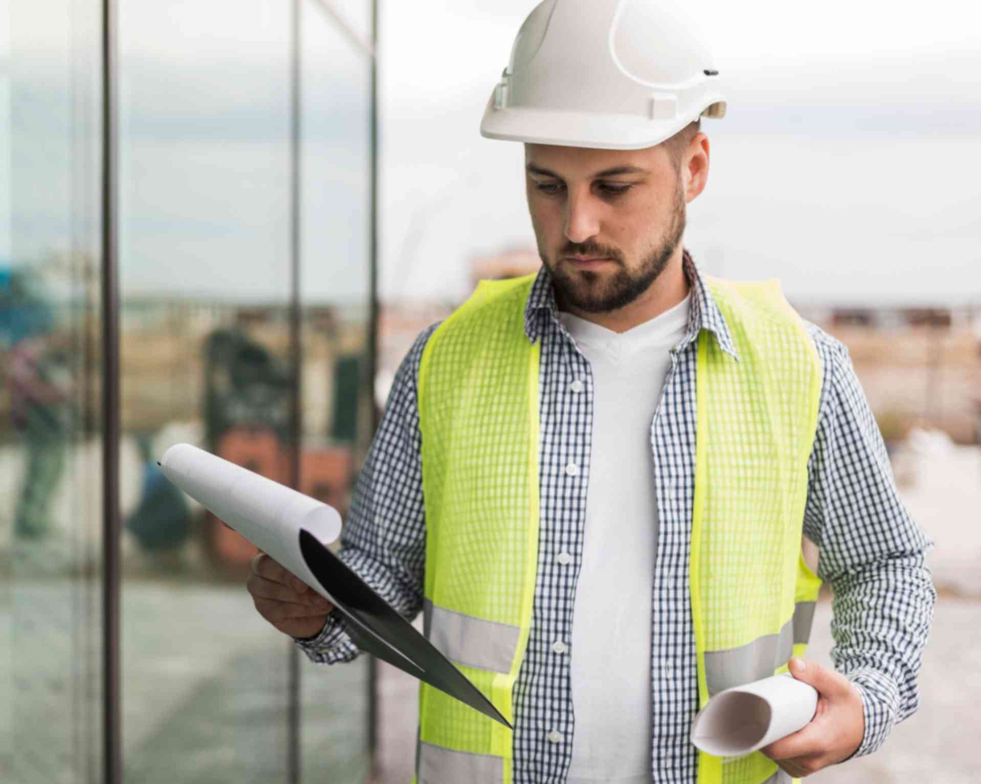 inspector reviewing Facility Condition Assessment Checklist